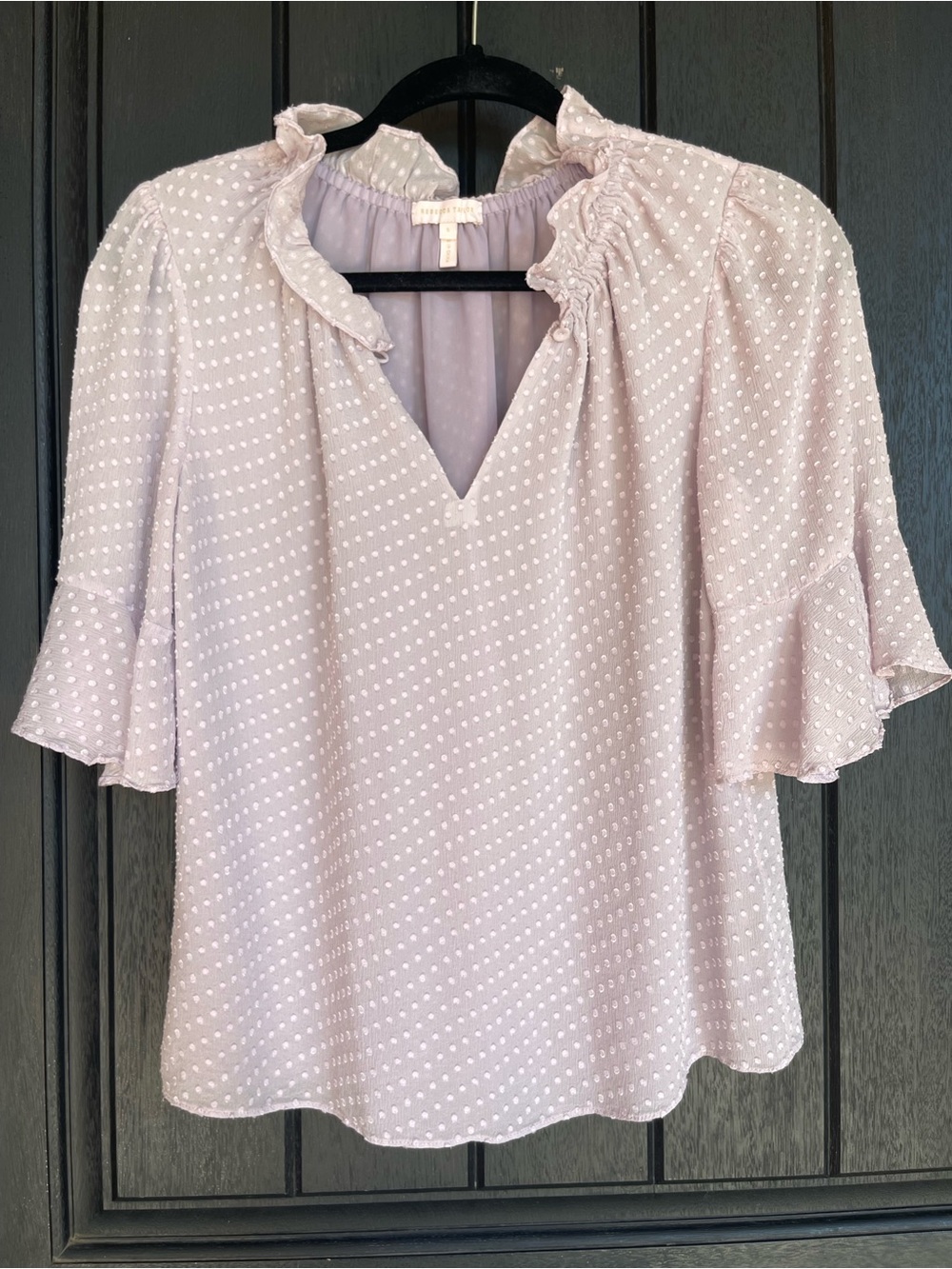 Rebecca Taylor Silk Clip Dot Ruffle Blouse Small